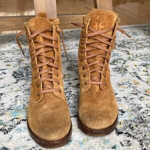 Frye Veronica combat boots cognac oiled suede